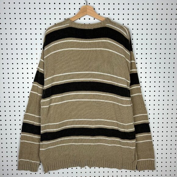 Old Skool Urban Wear Knit Sweater Size XL Brown Tan Striped CHUNKY Grandpa 90s - Picture 4 of 6
